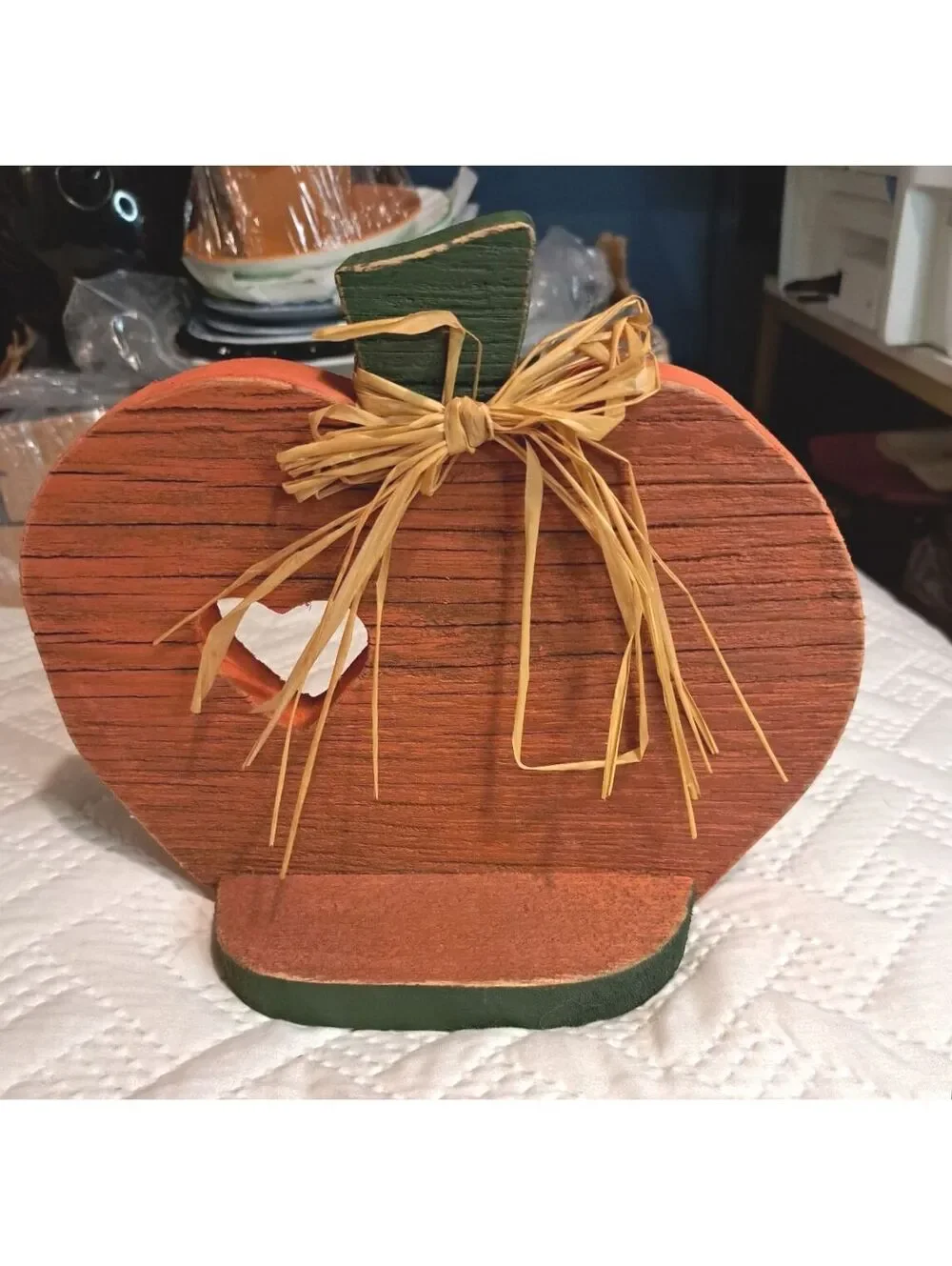 Vintage Handmade Wooden Pumpkin Wall Hanging Pumpkin Shelf/Votive Holder 9